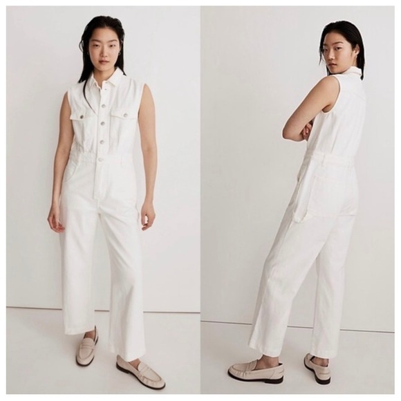 Madewell Pants - Madewell White Sleeveless Carpenter Jumpsuit Cotton Utility‎ Boilersuit XS